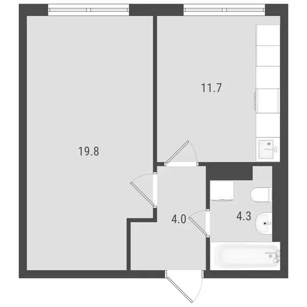 1-комнатная  39.4 м² - Изображение
