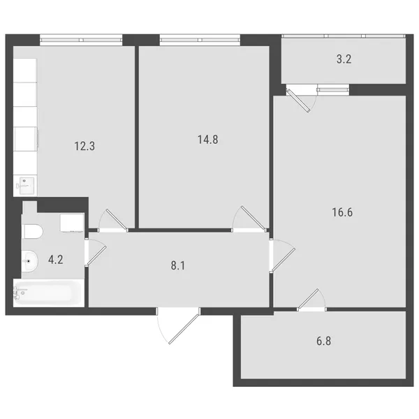 2-комнатная  65.08 м² - Изображение