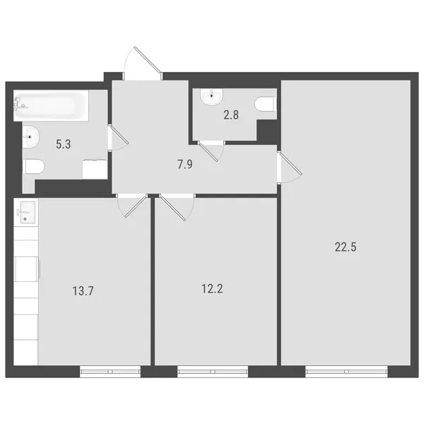 2-комнатная  63.63 м² - Изображение