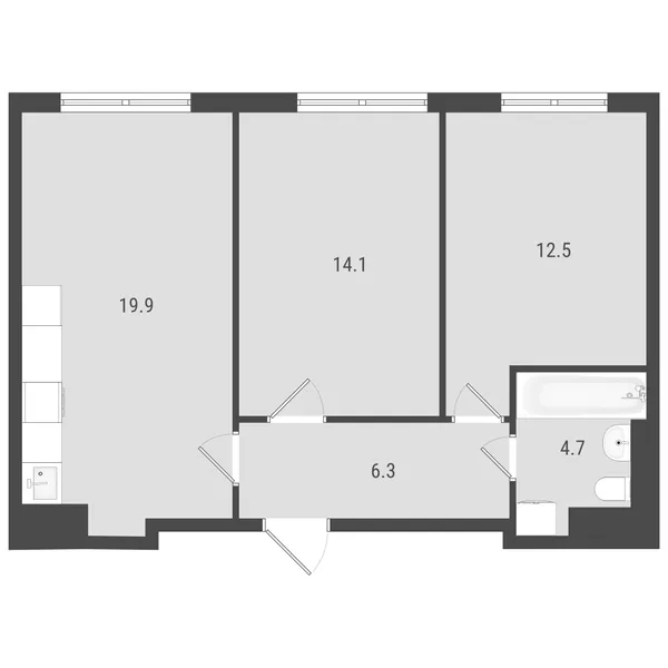 2-комнатная  56.96 м² - Изображение
