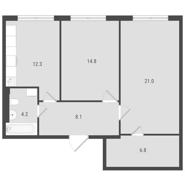 2-комнатная  66.4 м² - Изображение