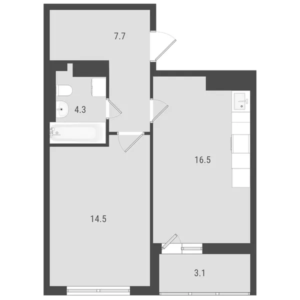 1-комнатная  43.98 м² - Изображение