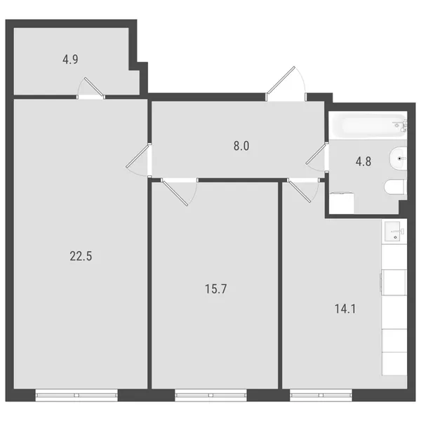 2-комнатная  68.22 м² - Изображение