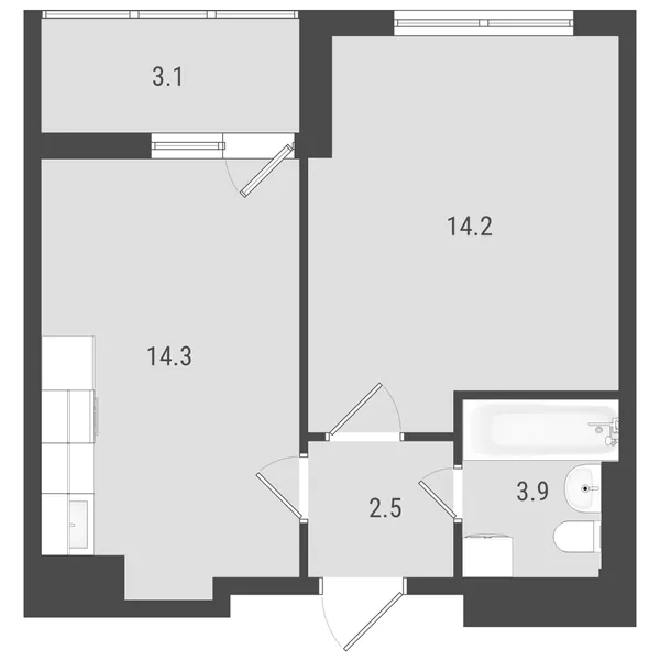 1-комнатная  36.46 м² - Изображение