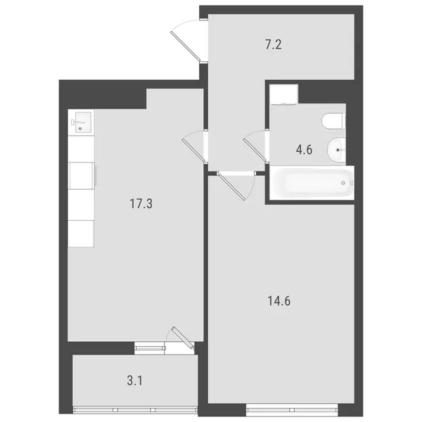 1-комнатная  44.63 м² - Изображение