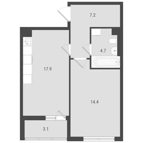 1-комнатная  44.84 м² - Изображение
