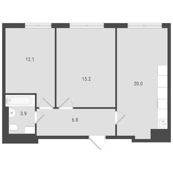 2-комнатная  57.54 м² - Изображение