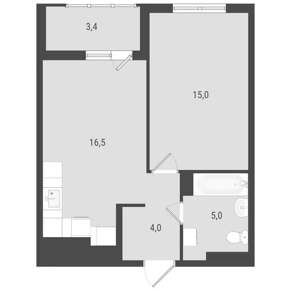 1-комнатная  43.76 м² - Изображение