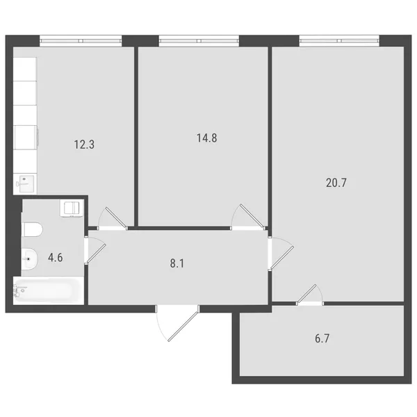 2-комнатная  66.4 м² - Изображение