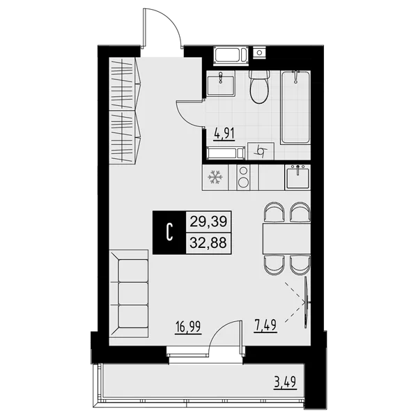 Студия  31.14 м² - Изображение