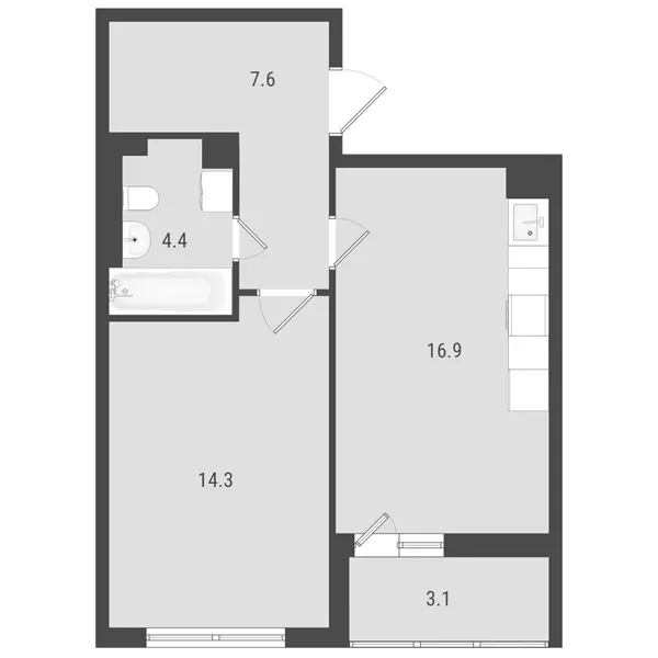 1-комнатная  45.52 м² - Изображение