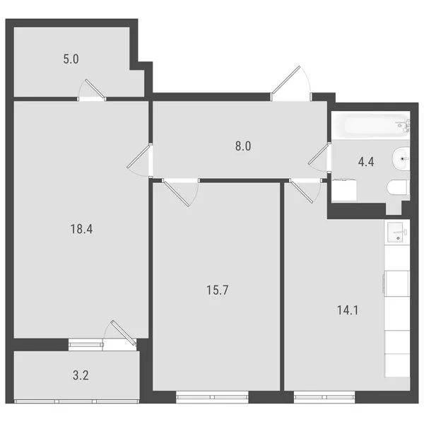 2-комнатная  66.79 м² - Изображение