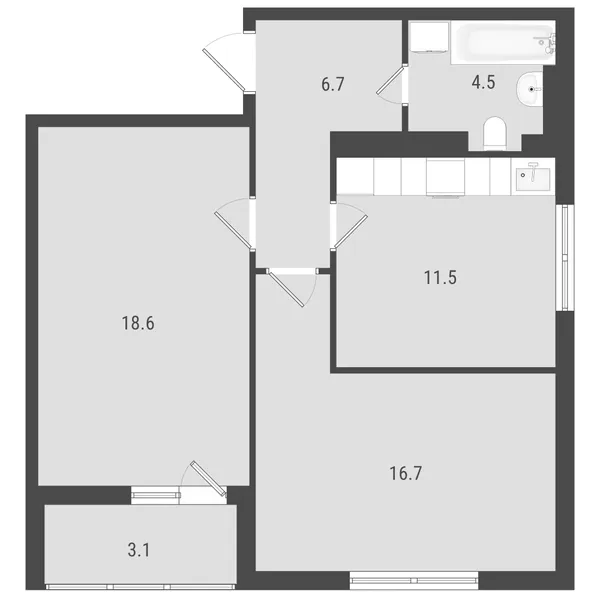 2-комнатная  58.94 м² - Изображение