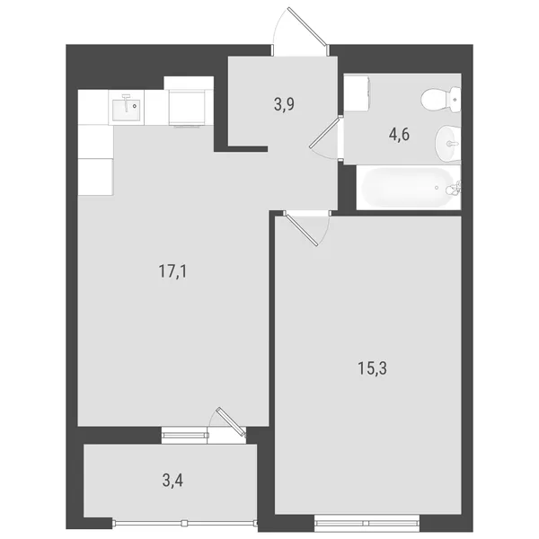 1-комнатная  44.28 м² - Изображение
