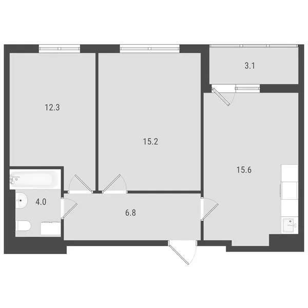 2-комнатная  54.83 м² - Изображение
