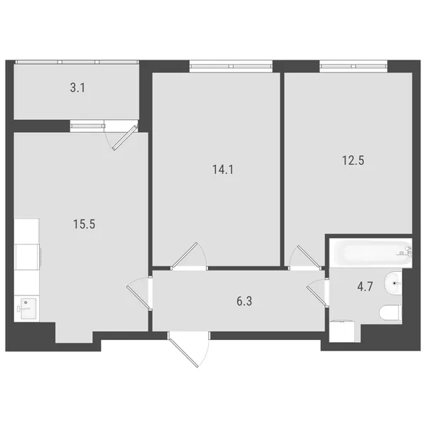 2-комнатная  54.24 м² - Изображение