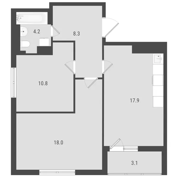 2-комнатная  60.3 м² - Изображение