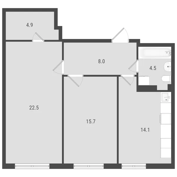 2-комнатная  68.22 м² - Изображение