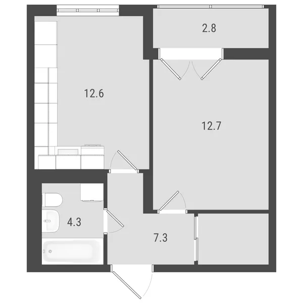 1-комнатная  37.75 м² - Изображение