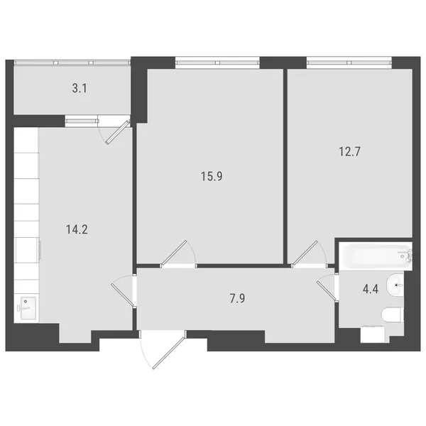 2-комнатная  55.62 м² - Изображение