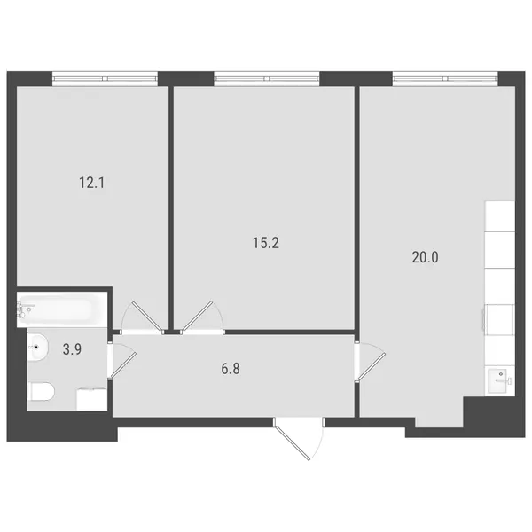 2-комнатная  57.54 м² - Изображение