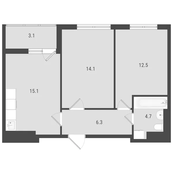2-комнатная  54.01 м² - Изображение