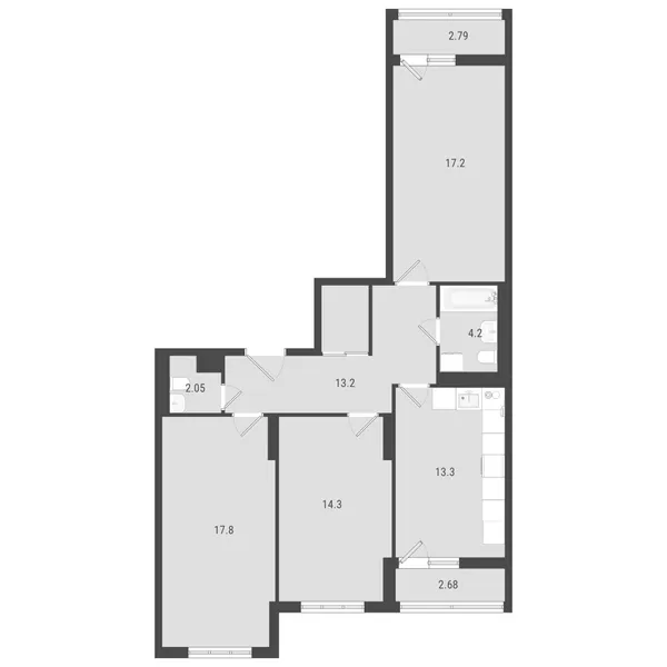 3-комнатная  87.3 м² - Изображение