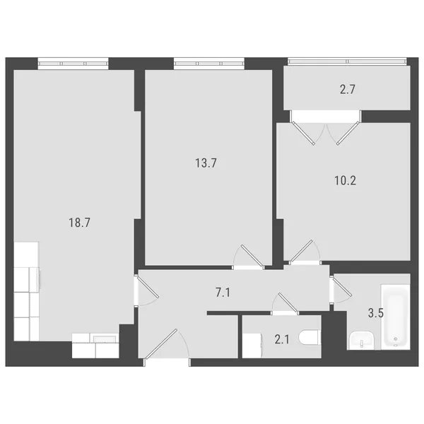 2-комнатная  56.45 м² - Изображение