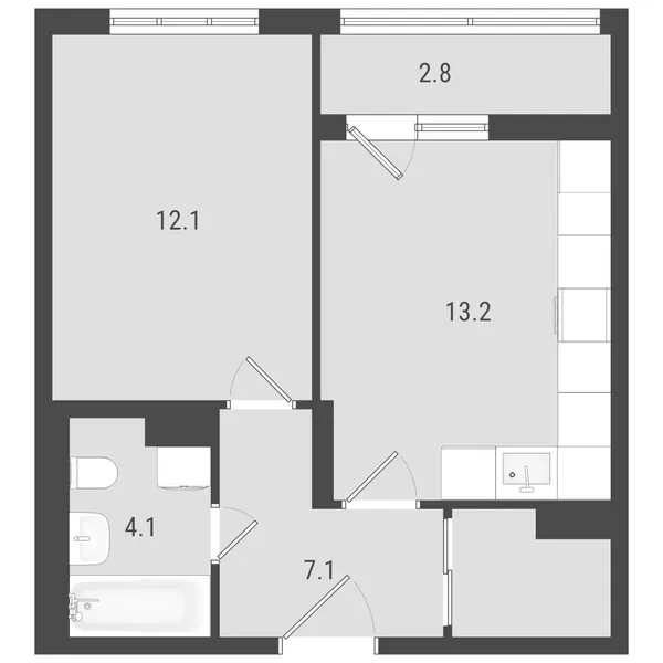 1-комнатная  37.8 м² - Изображение