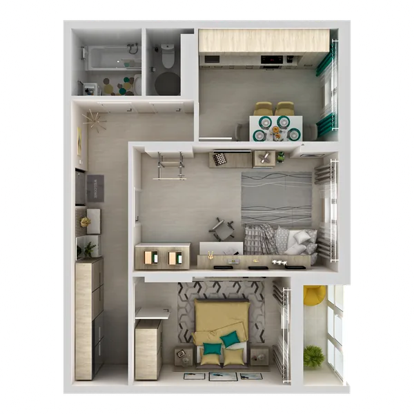 2-комнатная  55.8 м² - Изображение