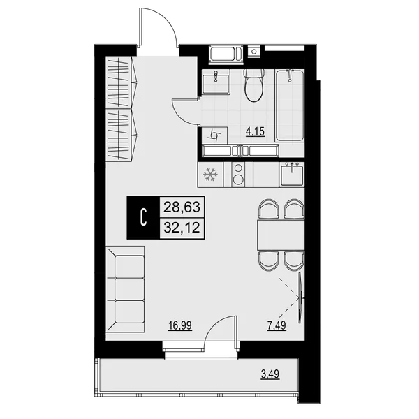 Студия  30.38 м² - Изображение
