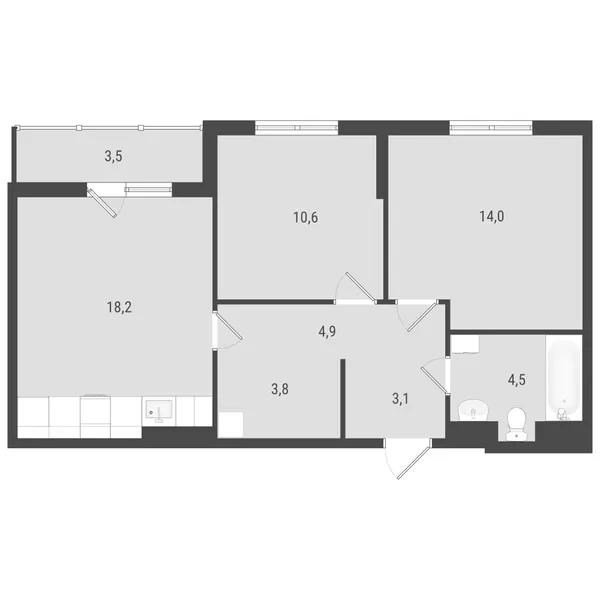 2-комнатная  62.73 м² - Изображение