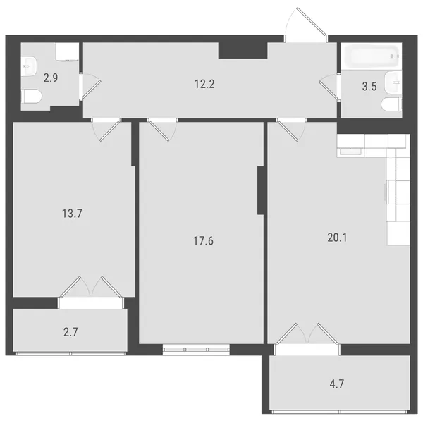 2-комнатная  73.3 м² - Изображение