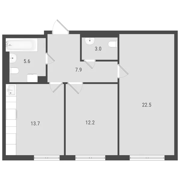 2-комнатная  63.63 м² - Изображение