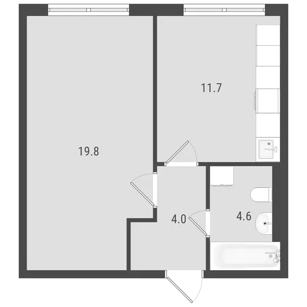 1-комнатная  39.4 м² - Изображение