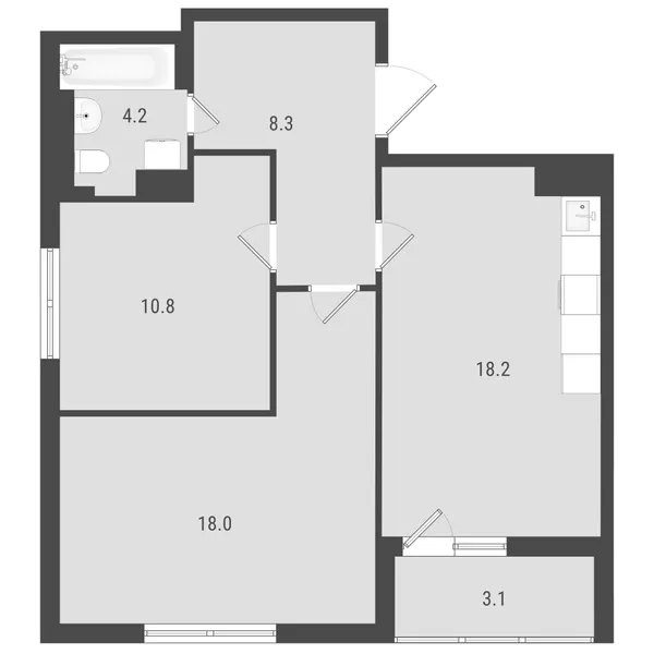 2-комнатная  60.4 м² - Изображение