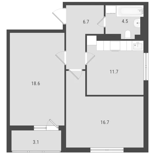 2-комнатная  59.21 м² - Изображение