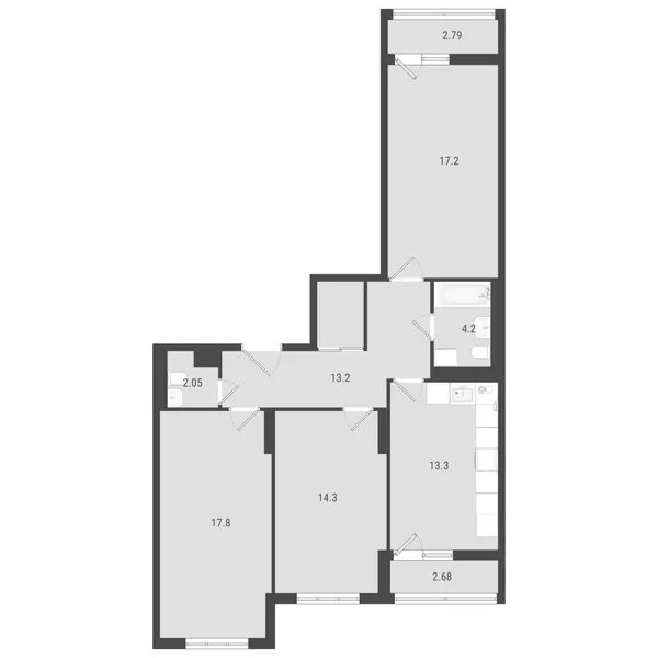 3-комнатная  84.55 м² - Изображение