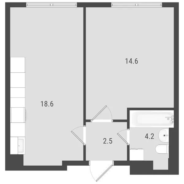 1-комнатная  39.08 м² - Изображение