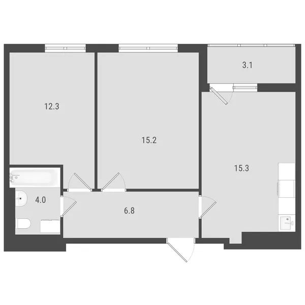 2-комнатная  54.61 м² - Изображение