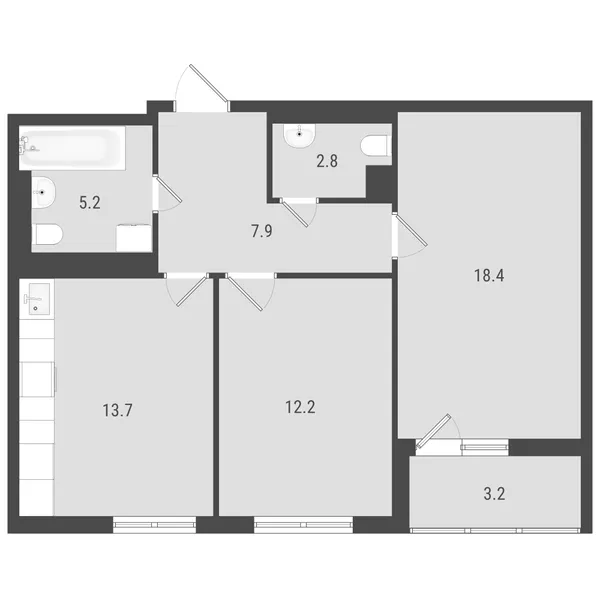 2-комнатная  60.52 м² - Изображение
