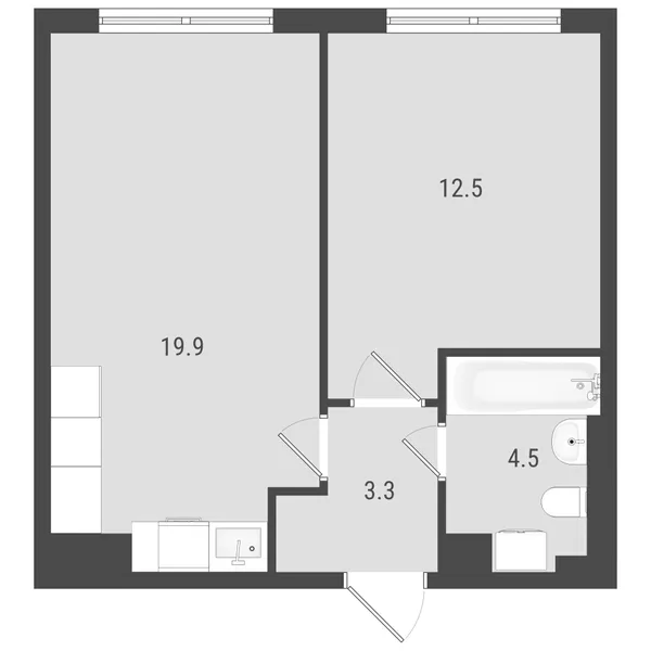 1-комнатная  39.27 м² - Изображение