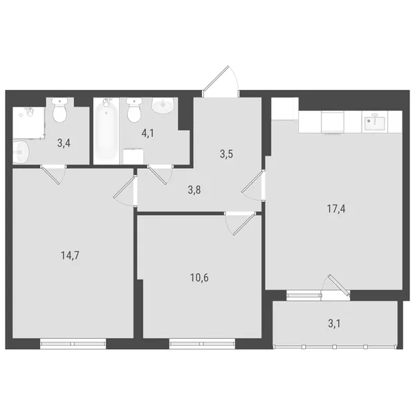 2-комнатная  60.43 м² - Изображение