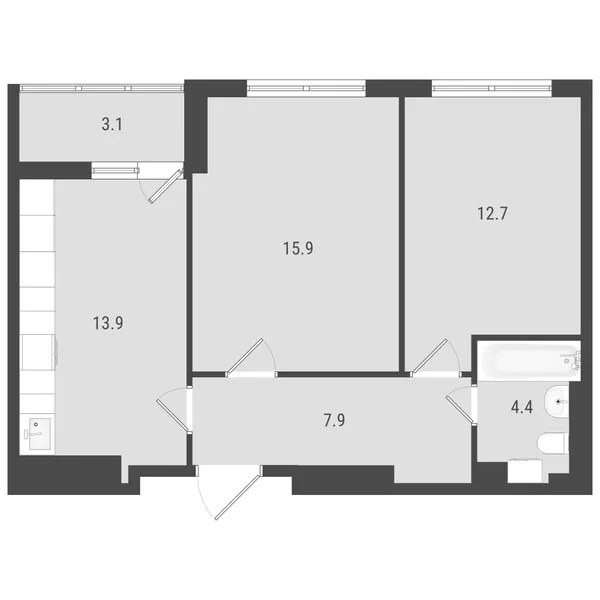 2-комнатная  55.59 м² - Изображение